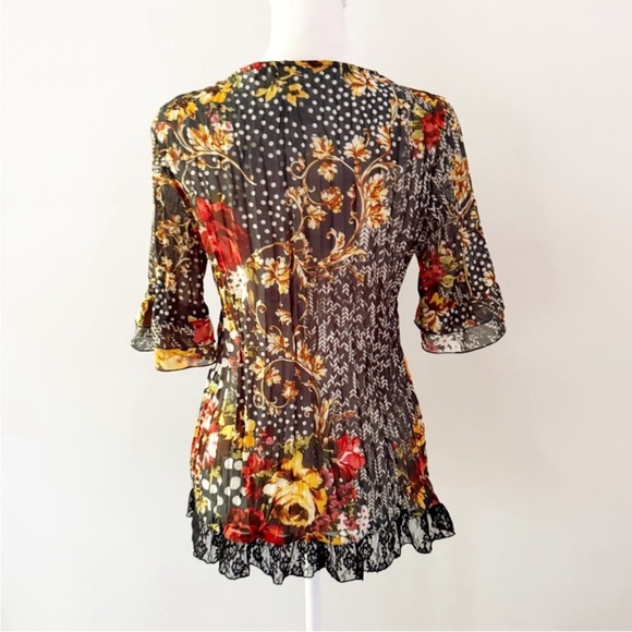 Vintage Women Y2K Floral Lace Bell Button Down Top Small Whimsigoth Fairy Grunge - Picture 5 of 7